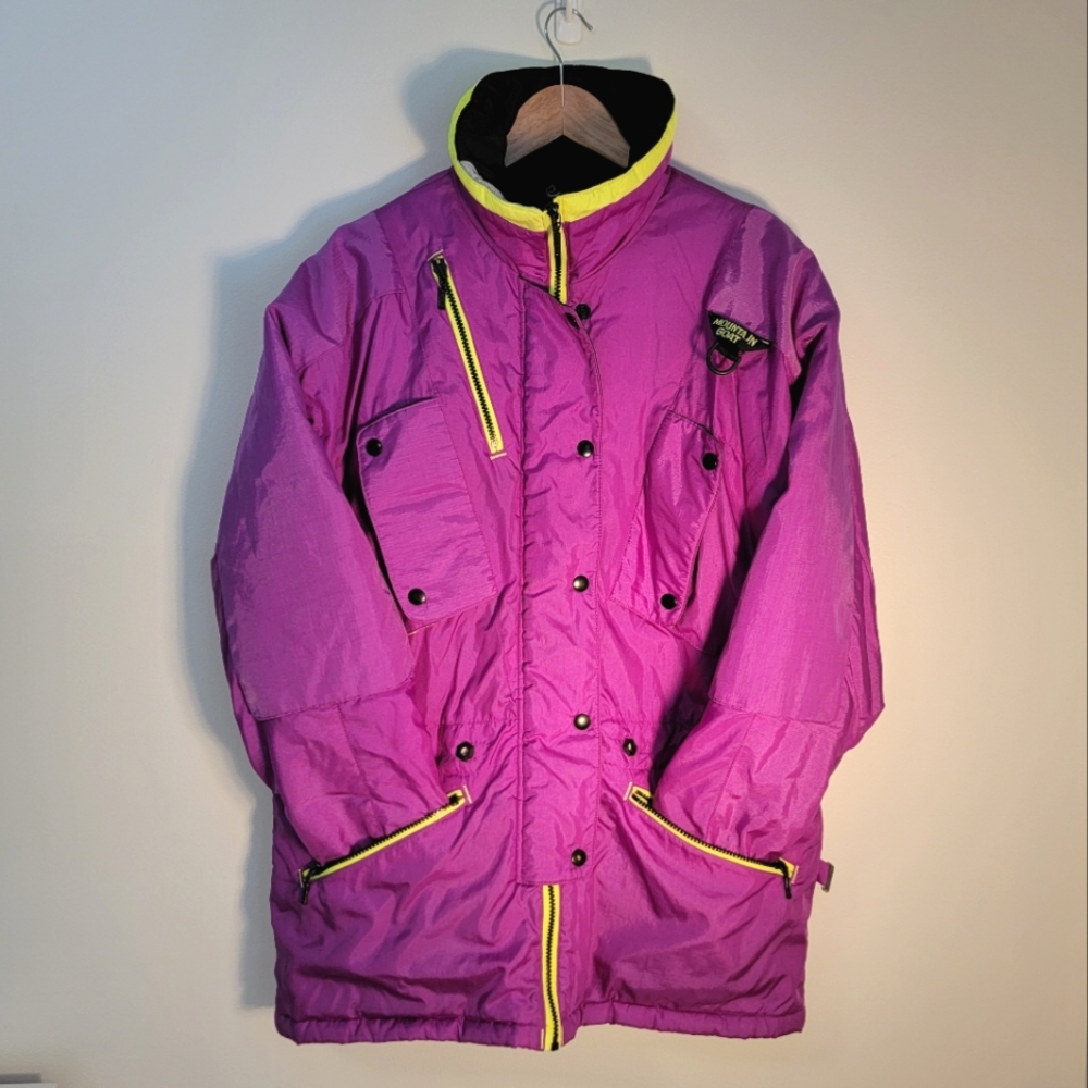 vintage ski snowboard jacket mountain goat purple black neon 90s athletic gorp